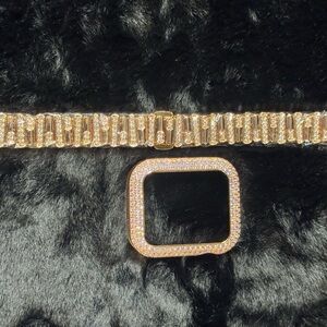 Avu Le Vu For Apple Watch Series 10 46MM Band, Bezel Zircon Crystal Rose Gold